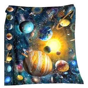 Solar System Galaxy Space-Themed Fleece Blanket For Couch Or Bed 40x60 in